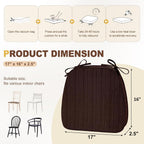 downluxe Chair Cushions for Dining Chairs, Waterproof Kitchen Chair Pads, Non-Slip Dining Seat Cushion with Ties, 17" x 16" x 2.5", Brown, 4 Pack