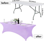 2Pack Spandex Table Cover for 8FT or 4ft or 6ft Table Universal Fitted Stretch Tablecloth for Party, Banquet, Wedding and Events-Lavender