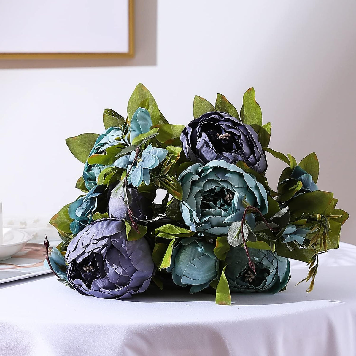 Duovlo Fake Flowers Vintage Artificial Peony Silk Flowers Wedding Home Decoration,Pack of 1 (New Grey Blue)