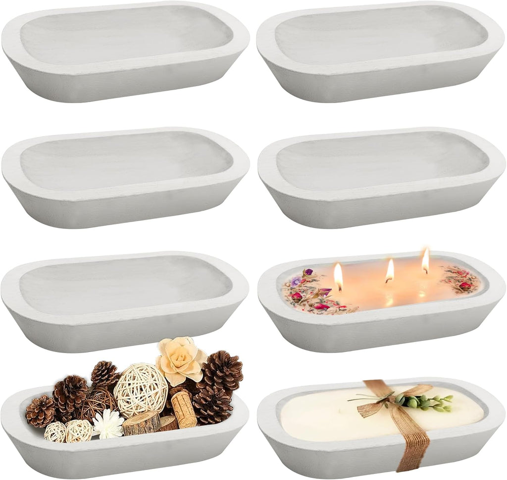 Royxen 8 Pack Wood Dough Bowl, Wooden Dough Bowls Paulownia, Rustic Bowl Vintage, Bowls for Candle (White, 9.5" x 5.5")