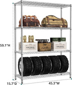 IZEUK 1400 LBS Garage Chrome Shelving Wide Storage Shelves 4 Tier Adjustable Heavy Duty Metal Wire Rack Standing Shelf Unit for Kitchen Office College Dorm Garage Warehouse 15.8" x 45.8"x 59.4"