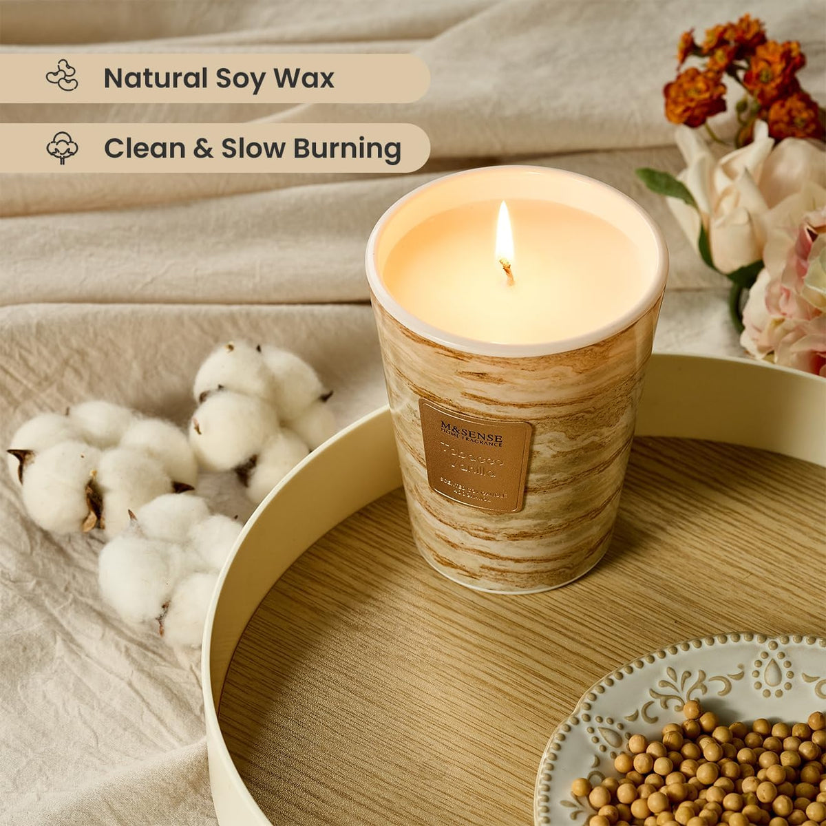 M&SENSE TobaccoVanilla Scented Candles for Home, Lead-Free Wick Highly Scented Jar Candles, 14.1 Oz 80 Hours Lasting Burning Candles Gifts for Women, Relaxing Aromatherapy Candle for Stress Relief