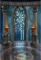 Renaiss 6x9ft Medieval Castle Backdrop for Photoshoot Portrait Pillar Torch Gothic Stone Tower Ancient Old Fortress Interior Photography Background Halloween Party Decor Wallpaper Photo Studio Props