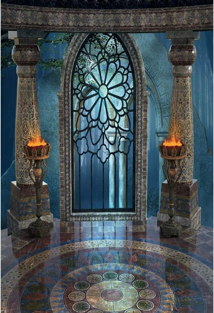 Renaiss 6x9ft Medieval Castle Backdrop for Photoshoot Portrait Pillar Torch Gothic Stone Tower Ancient Old Fortress Interior Photography Background Halloween Party Decor Wallpaper Photo Studio Props