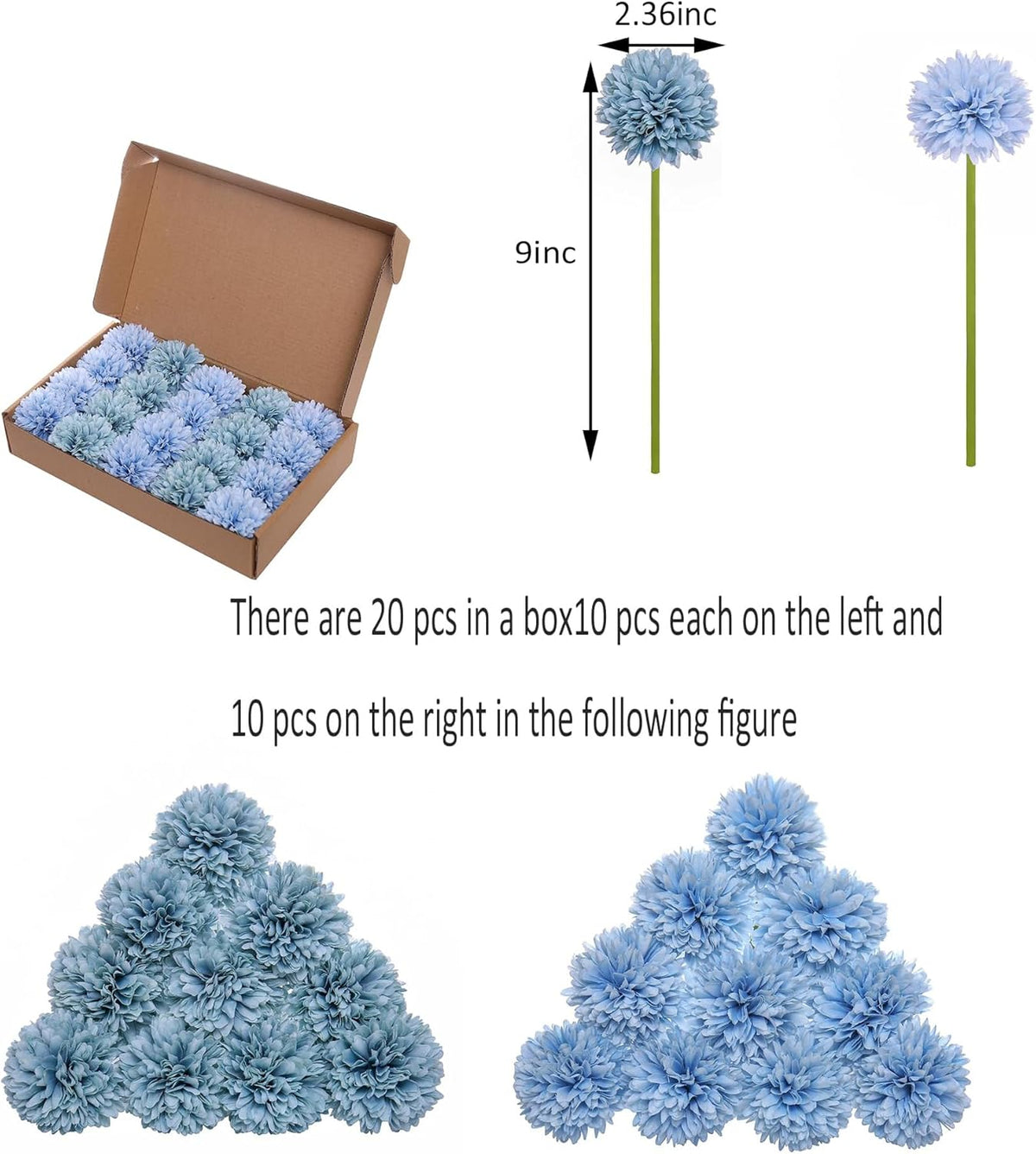 Kimura's Cabin 20Pcs Fake Silk Chrysanthemum Artificial Ball Flower Fake Mums Flowers Wedding Arrangements Bouquets Home Kitchen Table Center DIY Decoration (Blue)