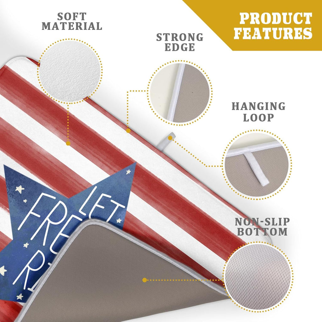 4th of July Dish Drying Mat for Kitchen Counter Patriotic Absorbent Reversible Microfiber Kitchen Countertop Protector Dishes Pad Large 18x24 inch