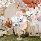 Pink and Silver Balloon Stand Centerpiece Table Decorations for Baby Shower Wedding Engagement Bridal Shower Anniversary Mother's Day Birthday Party Decorations(Pink silver set4)