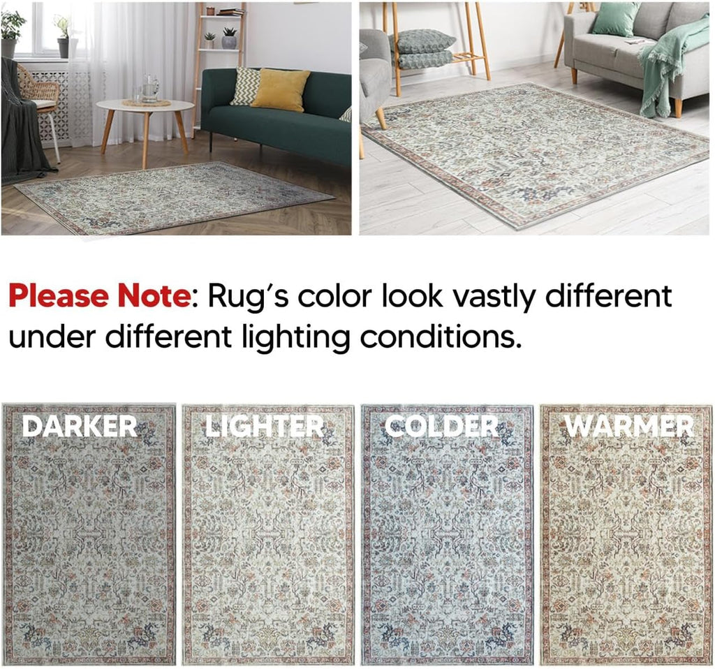 Keen Home Design 6x9 Rug - Machine Washable Area Rug with Non-Slip Backing, Ideal for Living Room, Dining Room, Bedroom - Vintage, Easy Clean, Durable, Low Pile Rug - (6' x 9')