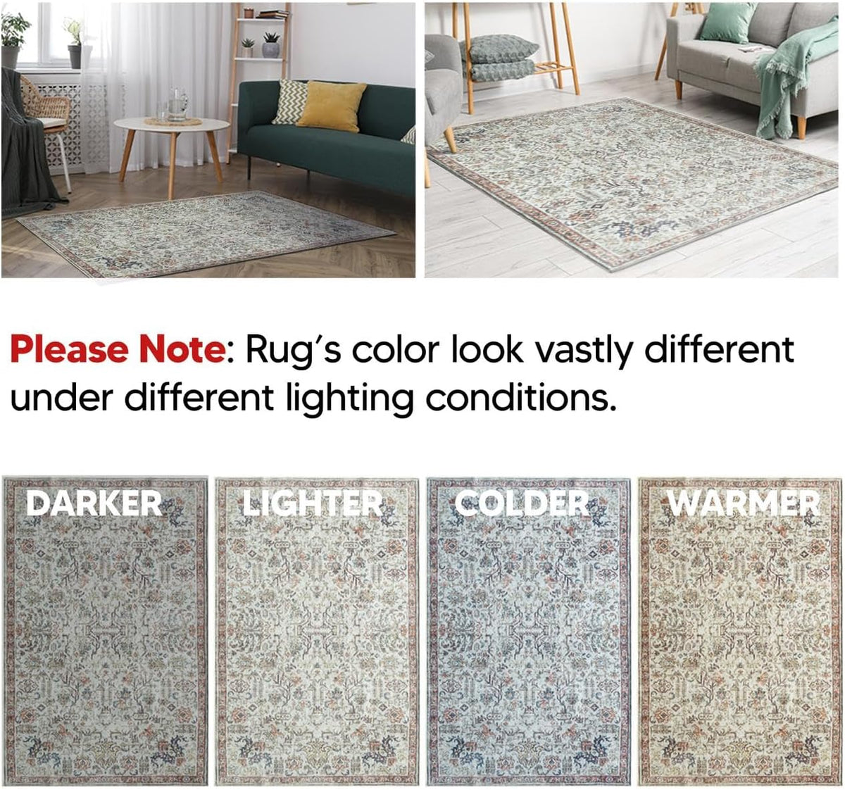 Keen Home Design 6x9 Rug - Machine Washable Area Rug with Non-Slip Backing, Ideal for Living Room, Dining Room, Bedroom - Vintage, Easy Clean, Durable, Low Pile Rug - (6' x 9')