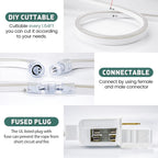 GZBtech Flexible LED Neon Rope Lights 16.4FT,AC 110-120V Waterproof Strip Light, 120 LEDs/M Cuttable Connectable Neon Lighting for Indoor Outdoor Home Decor/Commercial Building Use-Cold White 5M