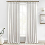 Extra Long 112 Inch Beige White Light Filtering High Ceiling Curtains by PleatedDrapes