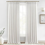 Beige White Thick Natural Linen Light Filtering 104 Inch Extra Long Curtains by PleatedDrapes