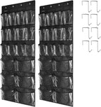 2 Pack Extra Large Hanging Over Door Shoe Organizers,closet shoe organizer shoe rack organizer shoe storage,12+6 Crytal Pockets,8Hooks,black (59"x 21.6")