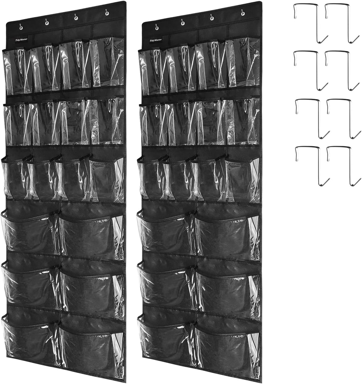 2 Pack Extra Large Hanging Over Door Shoe Organizers,closet shoe organizer shoe rack organizer shoe storage,12+6 Crytal Pockets,8Hooks,black (59"x 21.6")