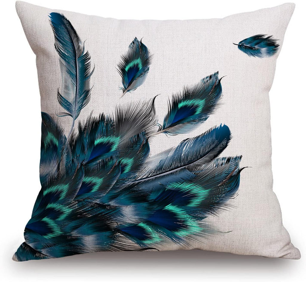 TSSOHU Peacock Feather Watercolor Throw Pillow Case Cushion Cover Couch Sofa Decorative Square 18x18 inches