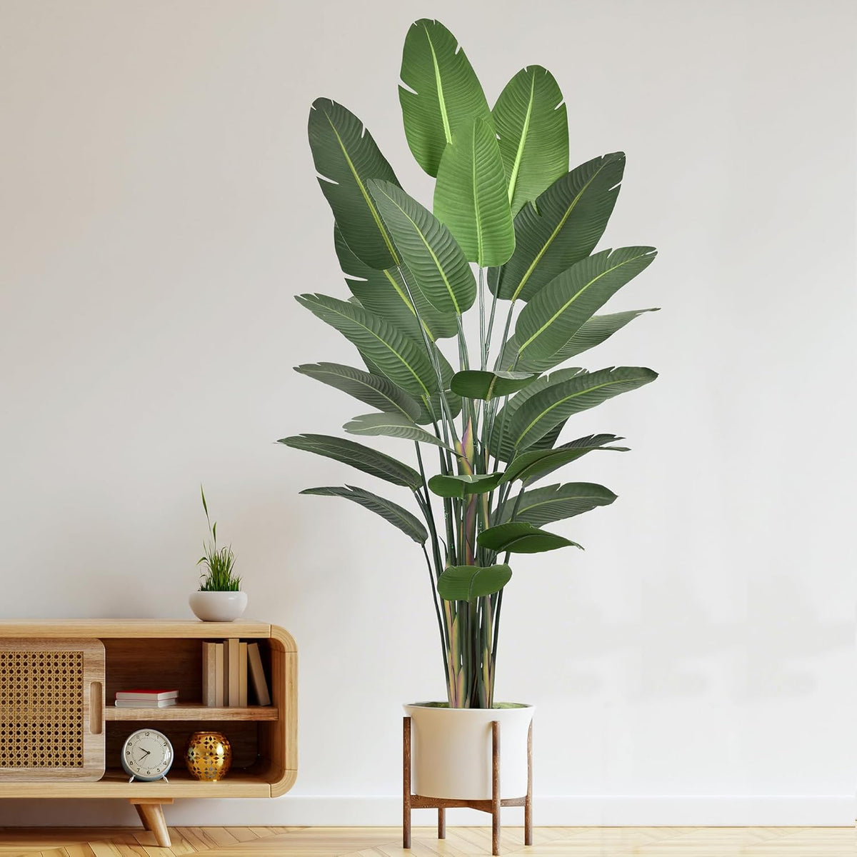 Artificial Bird of Paradise Plant 9ft Tall Fake Silk Banana Leaf Tropical Trees with 25 Leaves Faux Floor Plant for Home Decor Indoor, 106 Inch
