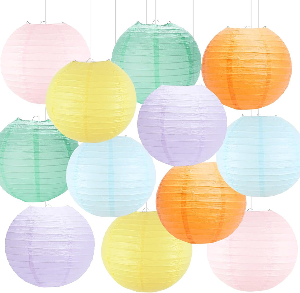 Paper Lanterns Pastel Round Hanging Chinese Lanterns for Birthday Baby Shower Rainbow Easter Party Decorations Pack of 12
