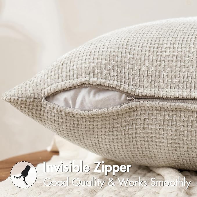 MIULEE Decorative Neutral Beige Euro Sham Pillow Covers 24x24 Inch 2 Pack | - Image 6