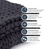Nuzzie Chunky Knit Weighted Blanket - Breathable, Cooling, Hand Made Knit Throw Blanket for Sleep - Machine Washable, Stylish Decor Design (Charcoal, Queen | 28lbs | 80"x80")