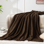 BEDELITE Ribbed Jacquard Dark Brown Fleece Twin Blanket - Image 2