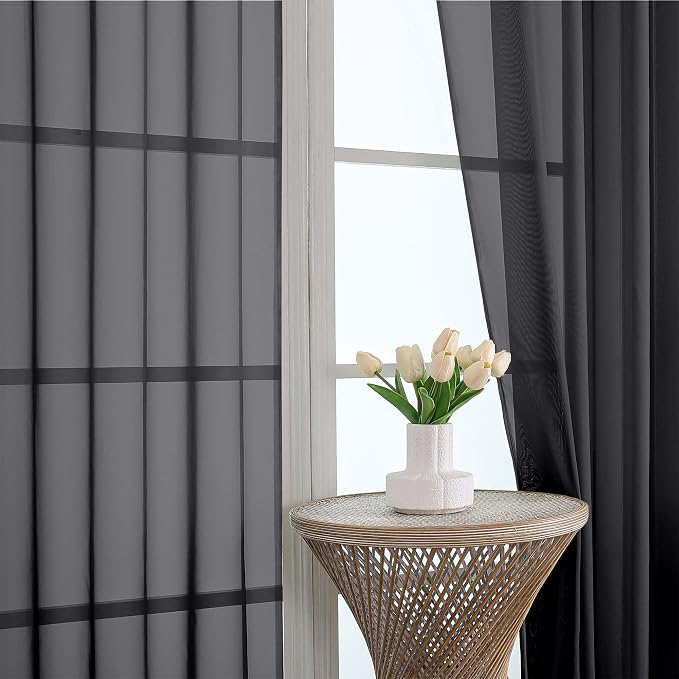 Sheer Curtains 84 Inches Long 2 Panels Set, Modern Filmy Rod Pocket Curtains - Image 2