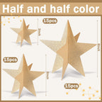 45 Pcs 3D Star Centerpieces Movie Night Decorations for Table in 3 Sizes Hanging Supplies for Red Carpet Film Show Theme Birthday New Year Party First Day of School Table Decor(Champagne)