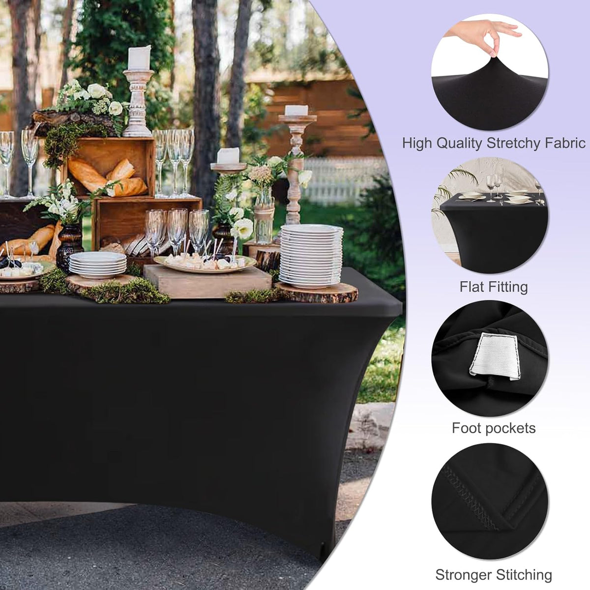 ABCCANOPY 4 Pack 6 FT Black Spandex Table Cover Stretch Fitted Wrinkle Resistant Tablecloth Reuse for Rectangular Folding Table Patry Event Wedding Banquet Protector