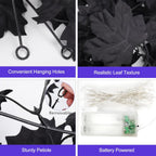 Joyhalo 2 Pack Halloween Garland with Lights, Black Maple Leaves Lighted Garland for Mantle, 5.7FT Light Up Leaf Autumn Vines Outdoor for Door Frame, Fireplace and Thanksgiving Fall Decor