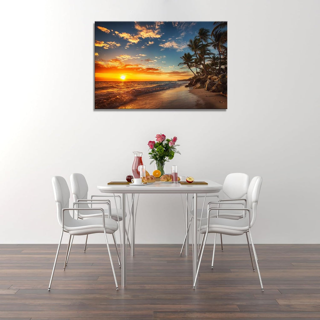 DZL Art S74781 Canvas Painting Print Paradise Tropical Island Beach with Palms Photograph Print Nature Pictures Wall Art Canvas Prints Painting for Living Room Bedroom Decor Office Wall Decor