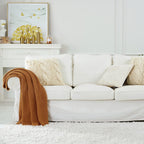 Chunky Cable Knit Throw Blanket Lightweight Burnt Orange 100% Organic Cotton Blanket for Sofa Couch Bed Baby Nursery, Rustic Shabby Chic Modern Farmhouse, 60” x 80” Give Laundering Bag
