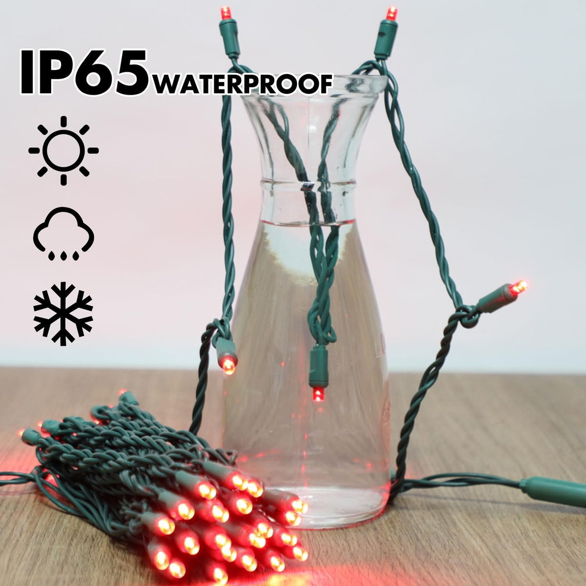 100Count (2pk of 50L) String Lights, LED Christmas Lights, 6" SPACING,Green Wire,RED