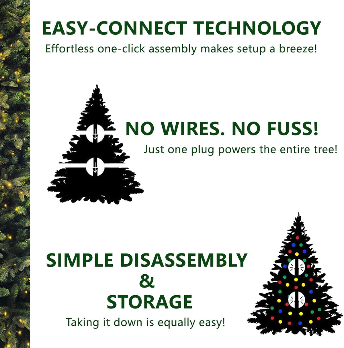 7.5ft Pre-lit Artificial Christmas Tree with 798 Warm White & Multi-Color LED Lights, 1900 Branch Tips, 3-Minute Quick Power Connect Pencil Xmas Tree for Holiday Decoration Home and Party