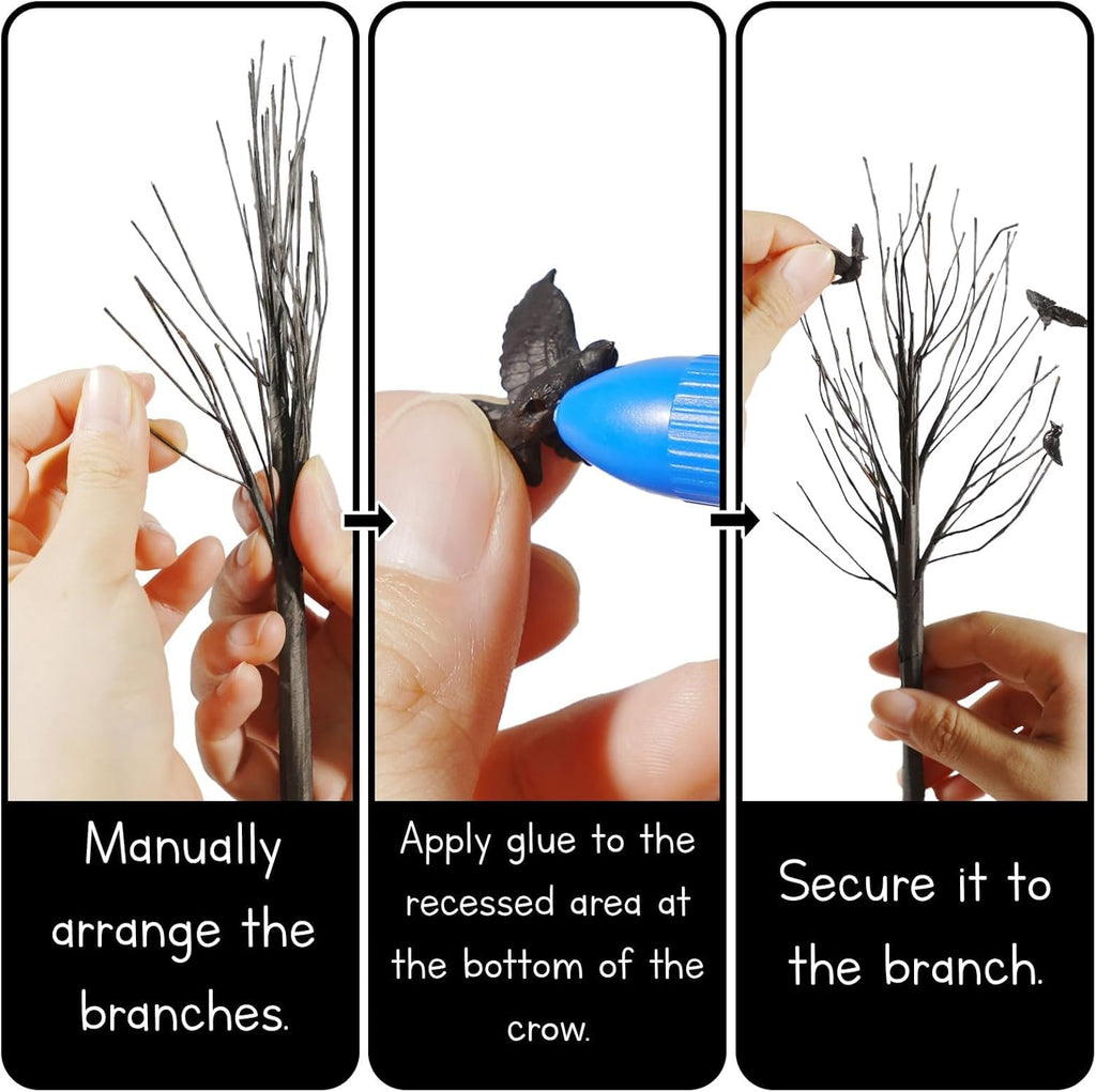 Warmtree 6 Pcs Halloween Village Trees Mini Decor Tree Artificial Tabletop Branch Trees, Halloween Village Accessories with Crows Figurine for Holiday Home Garden Office Festival Decor