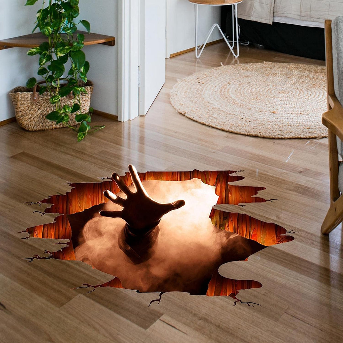 Halloween Wall Decals 3D Floor Wall Ceiling Stickers, Ghost Hand Scratching Wall Posters Removable Halloween Art Murals Window Clings Vinyl Wallpaper for Bedroom Bar Pub Living Room