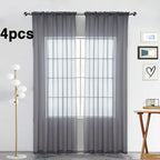 SpaceDresser Grey Sheer Curtains 4 Panels Rod Pocket Semi-Sheer Curtain 45 - Image 2