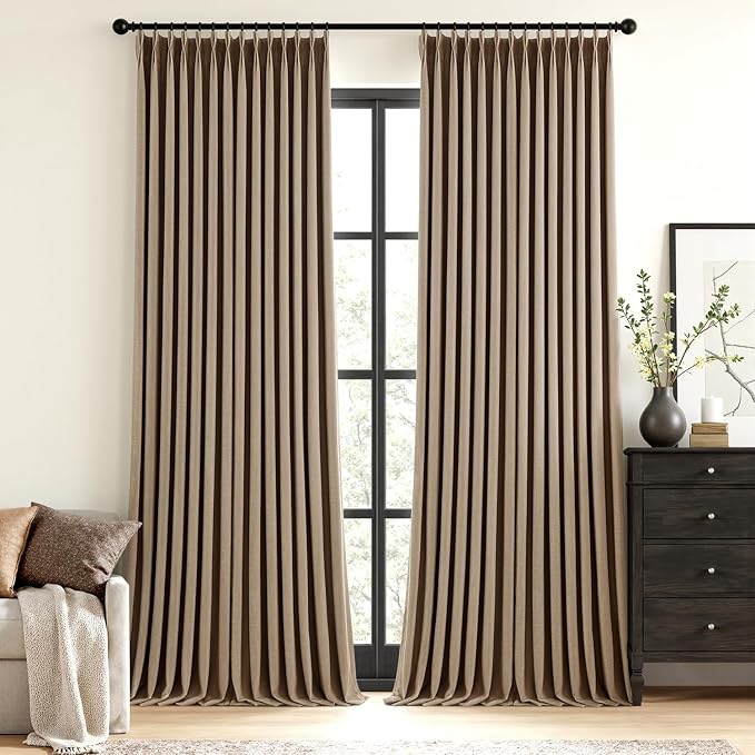 MIULEE Cafe Brown Pinch Pleated 100% Blackout Linen Curtains 40x108 Inches | by MIULEE