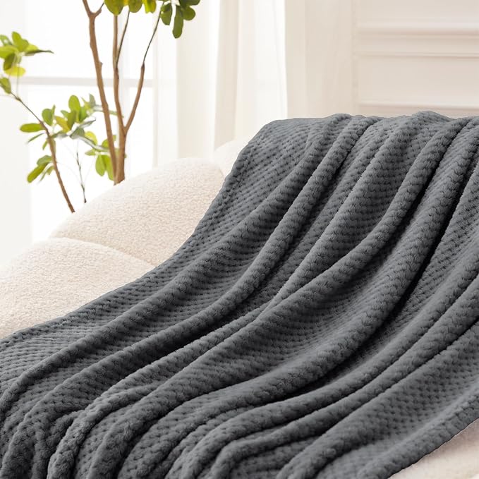 Exclusivo Mezcla Soft Waffle Fleece Bed Blanket Twin Size, Cozy Fluffy Design - Image 5