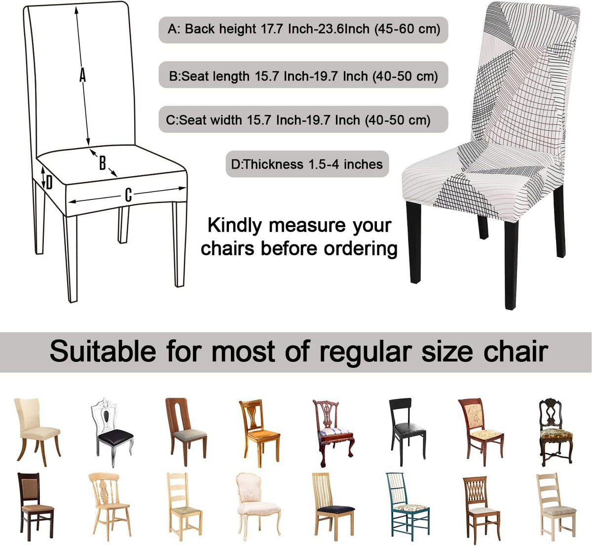 JQinHome White Chair Covers for Dining Room Set of 4, High Stretch Removable Washable Parsons Chair Slipcover for Home Party Hotel Wedding Ceremony (4PCS, Geometric)