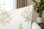 VAGMINE Embroidered Leaves Throw Pillow Cover - 18x18 Inches Square - 100% Cotton Ivory Decorative Cushion Cover - Minimalistic Pattern - Soft Neutral Accent for Sofa, Bed, Couch, Farmhouse Décor
