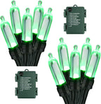 BrizLabs Green String Lights, 17.94ft 50 LED Christmas Lights, 8 Modes Battery Green Xmas Lights Indoor/Outdoor, Mini Decorative Holiday Light String Green Wire for Christmas Party Home Decor