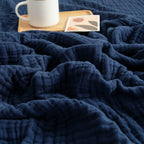 EMME Cotton Throw Blanket for Couch Soft Muslin Blankets 50"x60" Lightweight Breathable Blanket All Season Gauze, Navy