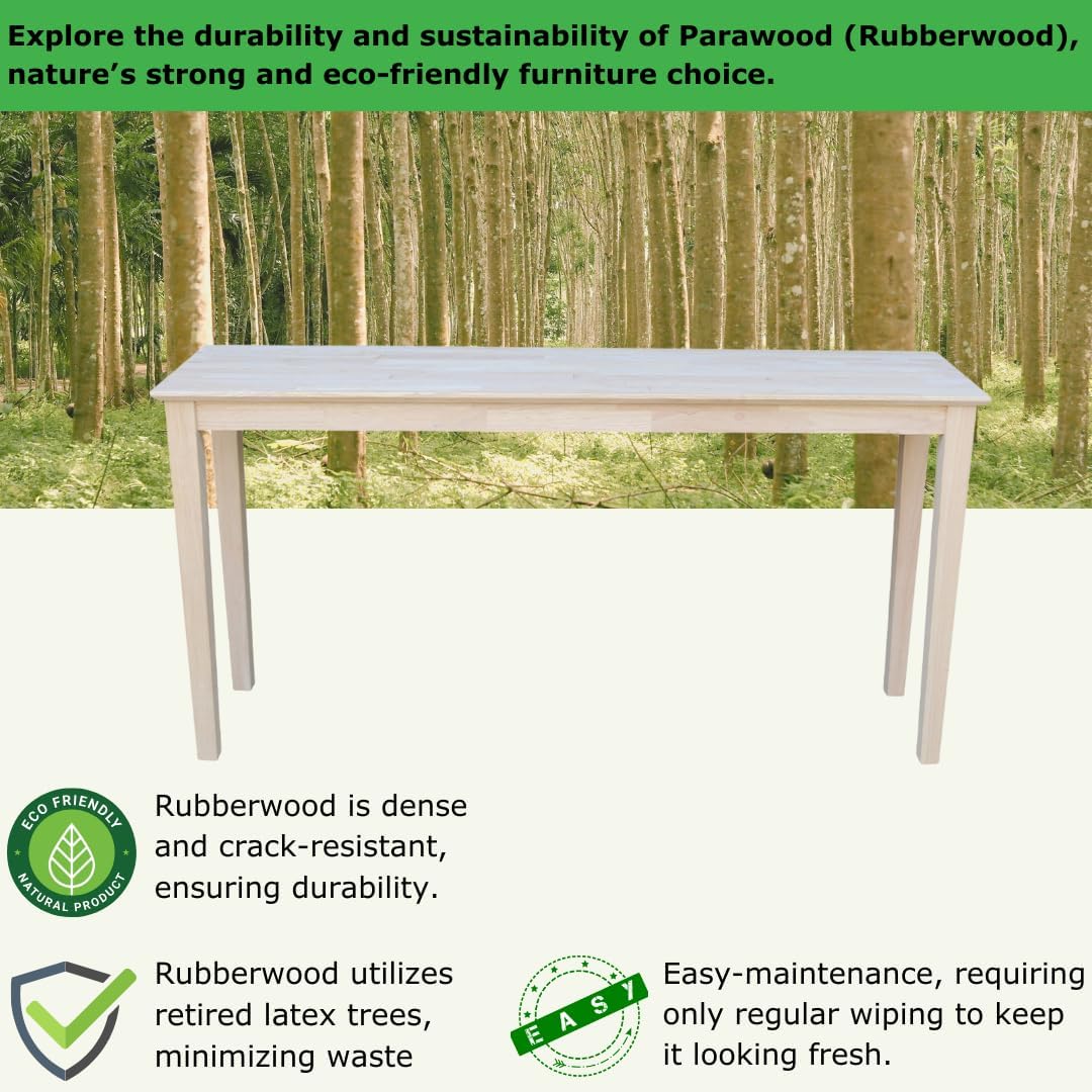 IC International Concepts Extended Length Shaker Console Table, 60" W x 16" D x 30" H Real/Solid Parawood, Kitchen/Dining, 50 Lbs. Wt. Capacity, DIY, Paint/Stain In Any Color, Unfinished