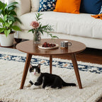 100% Solid Oak Wood Mini Coffee Table, Round Side Table w/Solid Wood Legs, Walnut Mid Century Coffee Table w/Sturdy Frame for Bedroom Balcony Living Room (29.53" D x 17.72" H)