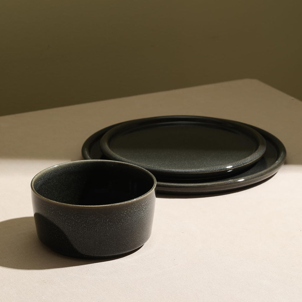 Stone Lain Eden 12-Piece Dinnerware Set Stoneware, Plates and Bowls Set, Dishwasher and Microwave Safe Dish, Dish Set for 4, Charcoal Grey