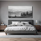 SOUGUAN Grey Pictures Wall Decor Forest Artwork Mountain Canvas Painting Landscape Wall Art Prints for Living Room Bedroom Home Hanging Decor 24x48 Inch
