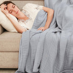 EMME Cotton Throw Blanket for Couch Soft Muslin Blankets 50"x60" Lightweight Breathable Blanket All Season Gauze Blanket, Light Grey