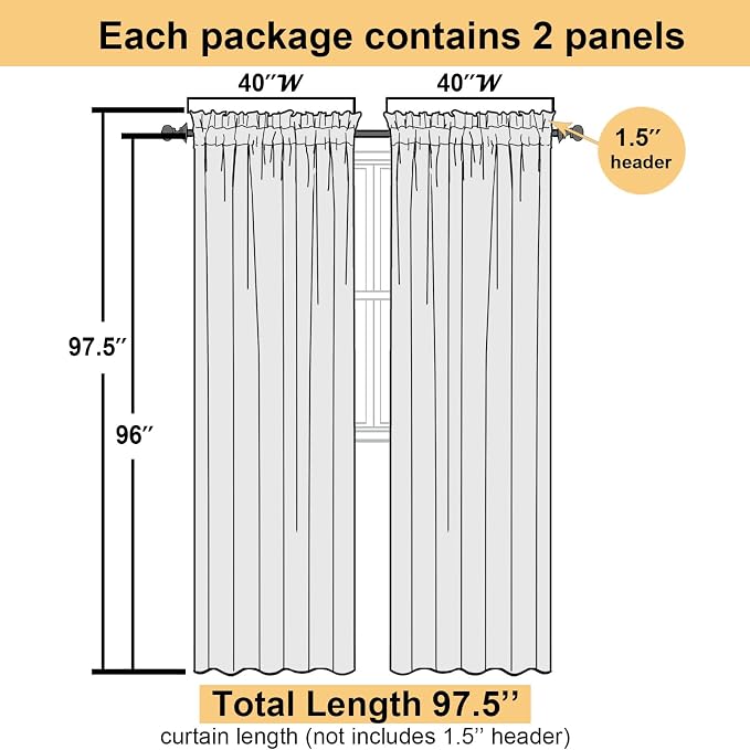 Sheer Curtain Panels Set 96" Inches Long, Solid Voile Light Filtering Airy - Image 2