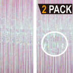 GOER 6.4 ft x 9.8 ft Metallic Tinsel Foil Fringe Curtains,Pack of 2 Party Streamer Backdrop for Unicorn Birthday,Graduation Decorations and New Year Eve (Iridescent)