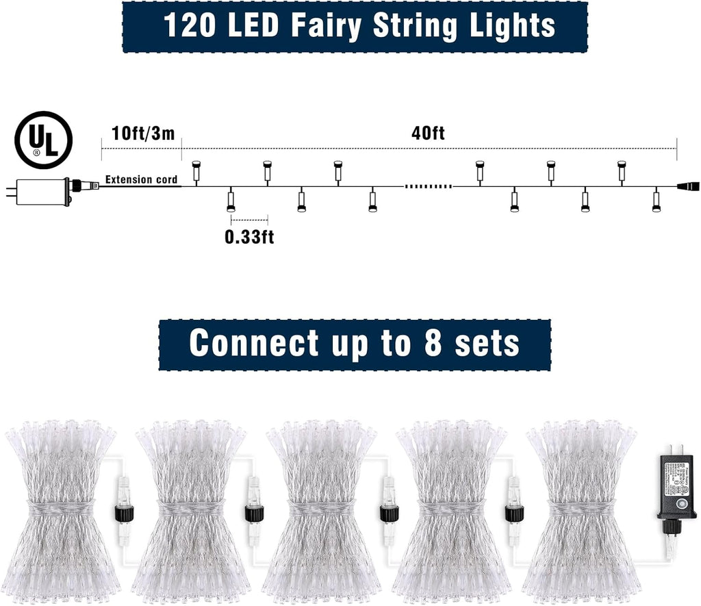 120 LED Purple Halloween Lights, 40 FT Christmas Lights Indoor Outdoor 8 Modes Plug in Waterproof Fairy String Lights for Tree Christmas Halloween Thanksgiving Decorations