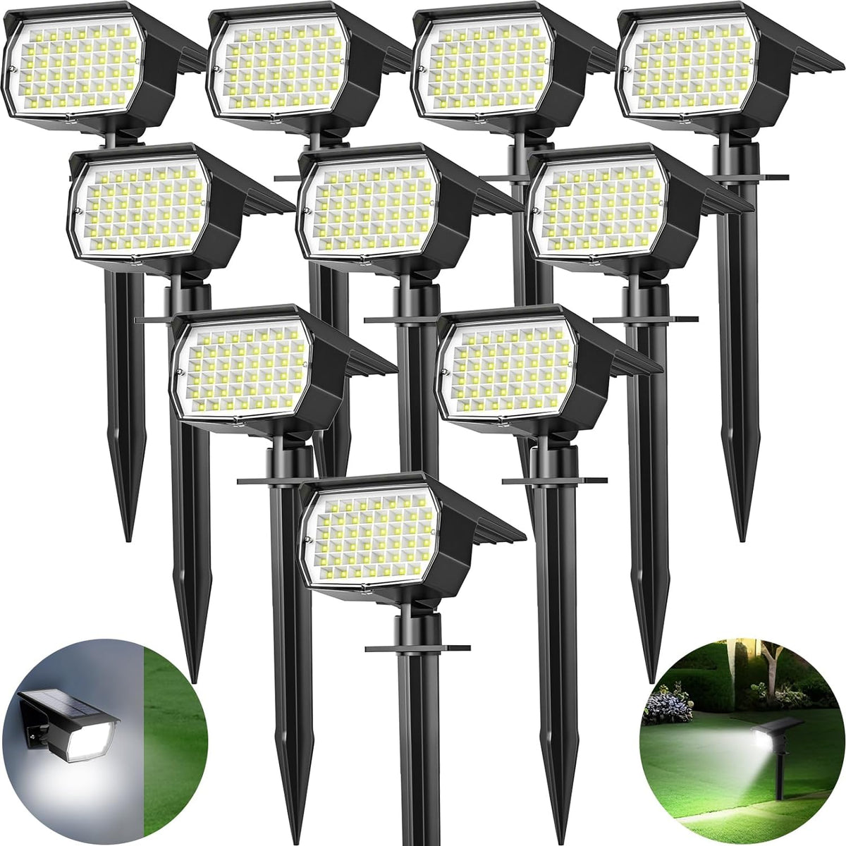 Solar Spot Lights Outdoor 10 Pack, [46 LED/3 Modes] Solar Landscape Spotlights Waterproof, 2-in-1 Auto On/Off Solar Powered Lights for Outside Yard Garden Wall Pathway(Cool White)